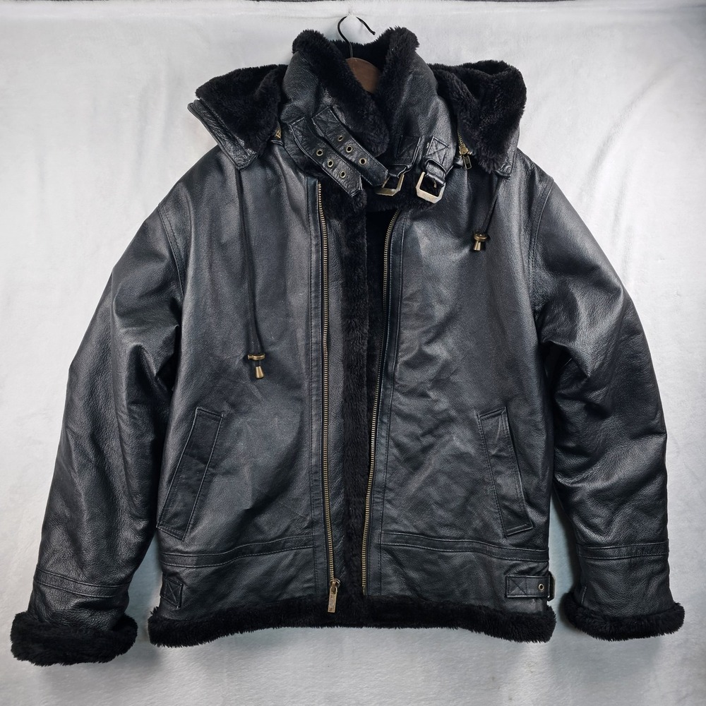 Wilda Leather Bomber G-8 Aviator Flight Jacket Mens M Faux Fur Shearling Hooded